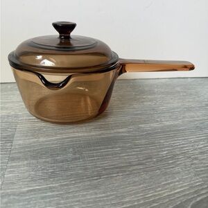 Vintage Visions spouted amber glass pot & lid
1 litre